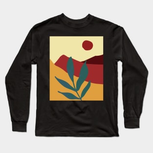 Boho Abstract Art Red Landscape Sunset Mountains Design Long Sleeve T-Shirt